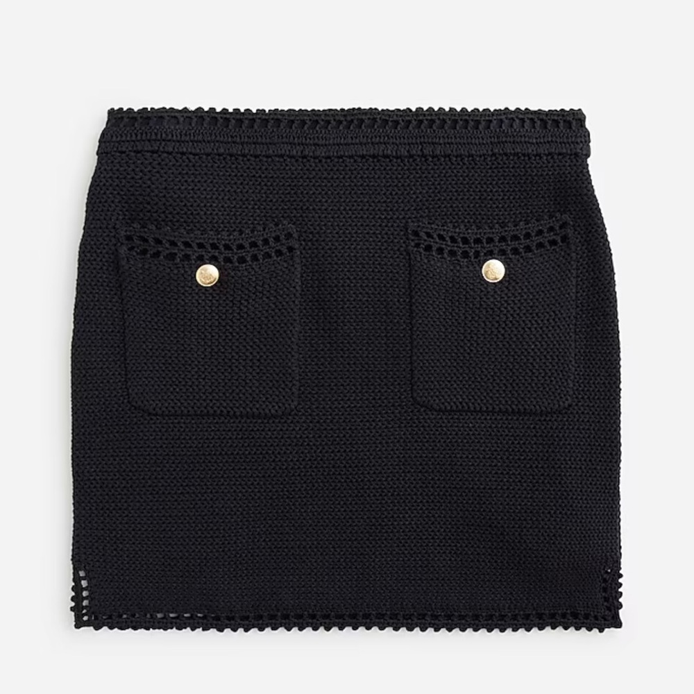 J. Crew Sweater mini skirt with crochet trim, black, size M
